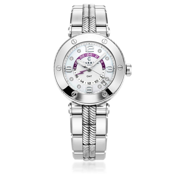 Charriol NAVIGATOR SURF GMT 36MM QUARTZ GMT CALIBRE WHITE DIAL 6 SCREWS BEZEL STEEL INTERCHANGEABLE BRACELET Watch