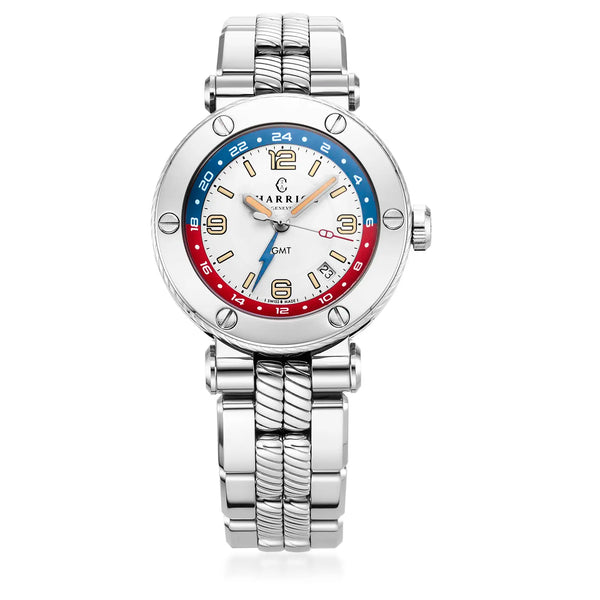Charriol NAVIGATOR SURF GMT 41MM AUTOMATIC CALIBRE WHITE DIAL 6 SCREWS BEZEL STEEL INTERCHANGEABLE BRACELET Watch