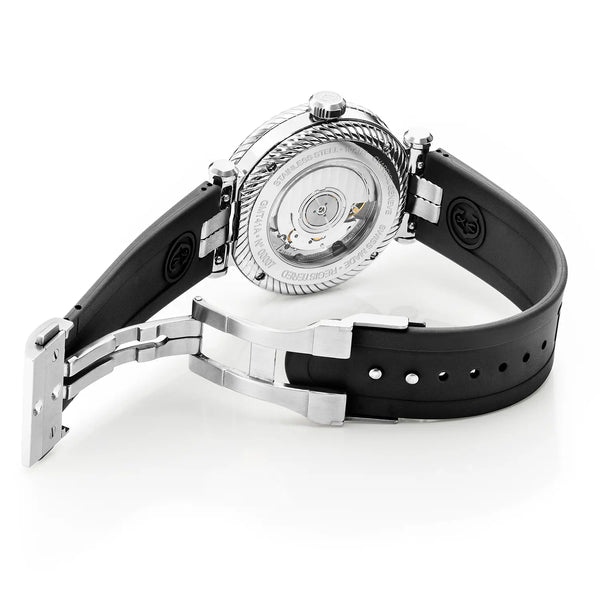 Charriol NAVIGATOR SURF GMT 41MM AUTOMATIC CALIBRE WHITE DIAL WITH BLACK & WHITE RING STEEL WITH 6 SCREWS BEZEL BLACK RUBBER INTERCHANGEABLE BRACELET Watch