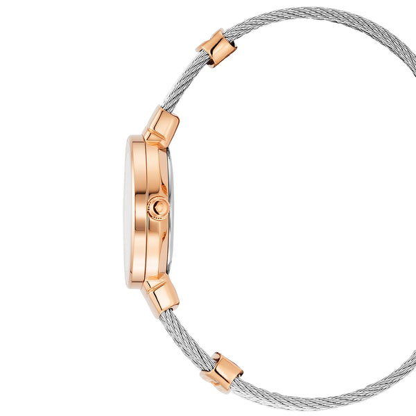 Charriol ST TROPEZ 25MM QUARTZ CALIBRE WHITE MOTHER-OF-PEARL WITH LUMINESCENT "LOVE" DIAL WHITE MOTHER-OF-PEARL WITH 8 DIAMONDS BEZEL STEEL CABLE BRACELET Watch