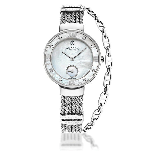 charriol ST TROPEZ 30MM QUARTZ CALIBRE MOTHER-OF-PEARL DIAL MOTHER-OF-PEARL WITH 8 DIAMONDS BEZEL STEEL CABLE BRACELET Watch