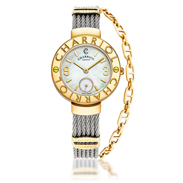 charriol ST TROPEZ 30MM QUARTZ CALIBRE MOTHER-OF-PEARL DIAL "CHARRIOL CHARRIOL" BEZEL STEEL CABLE BRACELET Watch