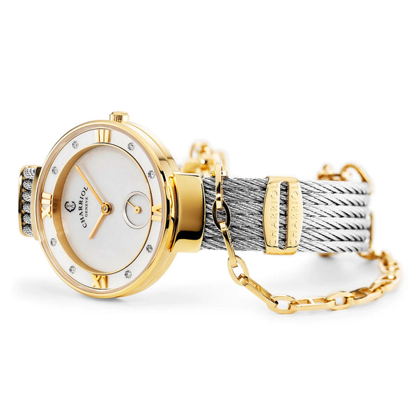 Charriol ST TROPEZ 30MM QUARTZ CALIBRE MOTHER-OF-PEARL DIAL MOTHER-OF-PEARL WITH 8 DIAMONDS BEZEL STEEL CABLE BRACELET Watch