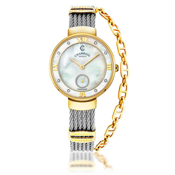 charriol ST TROPEZ 30MM QUARTZ CALIBRE MOTHER-OF-PEARL DIAL MOTHER-OF-PEARL WITH 8 DIAMONDS BEZEL STEEL CABLE BRACELET Watch