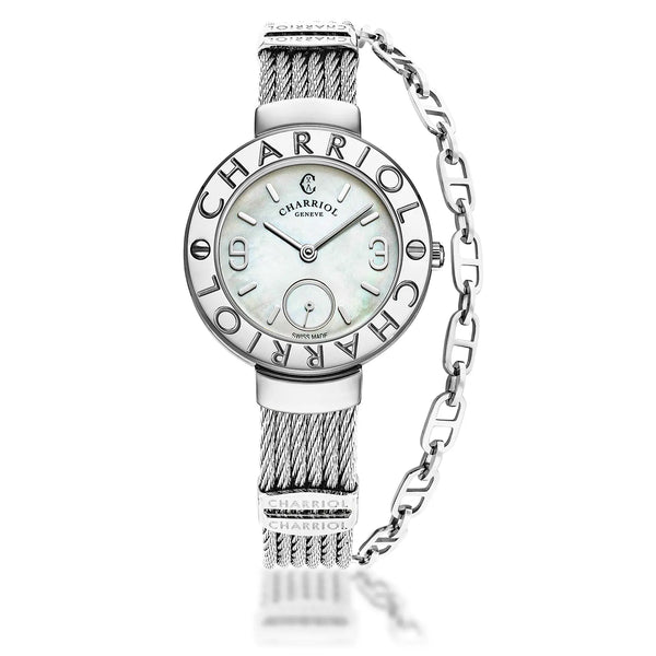 charriol ST TROPEZ 30MM QUARTZ CALIBRE MOTHER-OF-PEARL DIAL "CHARRIOL CHARRIOL" BEZEL STEEL CABLE BRACELET Watch