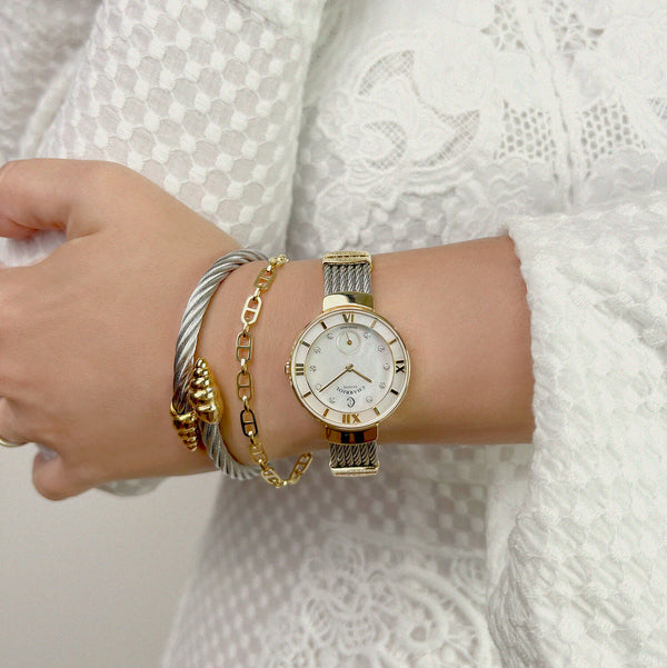 Charriol ST TROPEZ 30MM QUARTZ CALIBRE MOTHER-OF-PEARL WITH 10 DIAMONDS DIAL MOTHER-OF-PEARL BEZEL STEEL CABLE BRACELET Watch