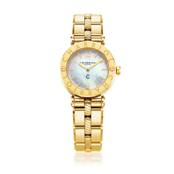 Charriol St Tropez Cruise Watch White And Yellow GoldSt Tropez Cruise 28mm Watch Yellow Gold Bracelet Yellow Gold & 2 Screws Bezel And White MOP Dial Watch