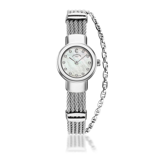 charriol ST TROPEZ® 20MM QUARTZ CALIBRE MOTHER-OF-PEARL WITH 11 DIAMONDS DIAL STEEL BEZEL STEEL CABLE BRACELET Watch