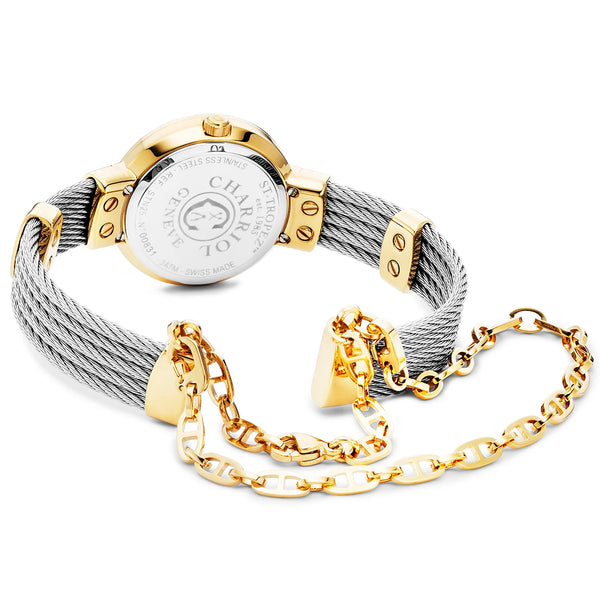Charriol ST TROPEZ® 25MM QUARTZ CALIBRE MOTHER-OF-PEARL DIAL YELLOW GOLD PVD WITH 36 DIAMONDS BEZEL STEEL CABLE BRACELET & YELLOW GOLD PVD DECORS Watch