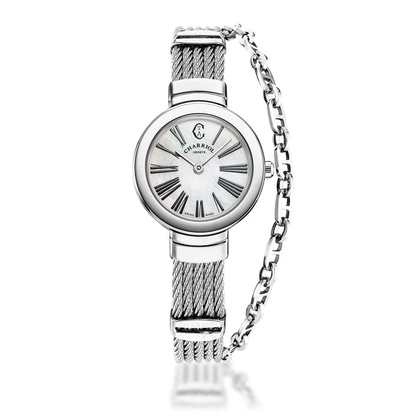 charriol ST TROPEZ® 25MM QUARTZ CALIBRE MOTHER-OF-PEARL WITH ROMAN DIAL STEEL BEZEL STEEL CABLE BRACELET & STEEL DECORS Watch