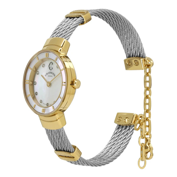 Charriol ST TROPEZ® 25MM QUARTZ CALIBRE MOTHER-OF-PEARL WITH 11 DIAMONDS DIAL YELLOW GOLD PVD BEZEL STEEL CABLE BRACELET & YELLOW GOLD PVD DECORS Watch