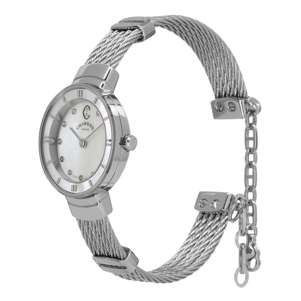 Charriol ST TROPEZ® 25MM QUARTZ CALIBRE MOTHER-OF-PEARL WITH 11 DIAMONDS DIAL MOTHER-OF-PEARL BEZEL STEEL CABLE BRACELET Watch