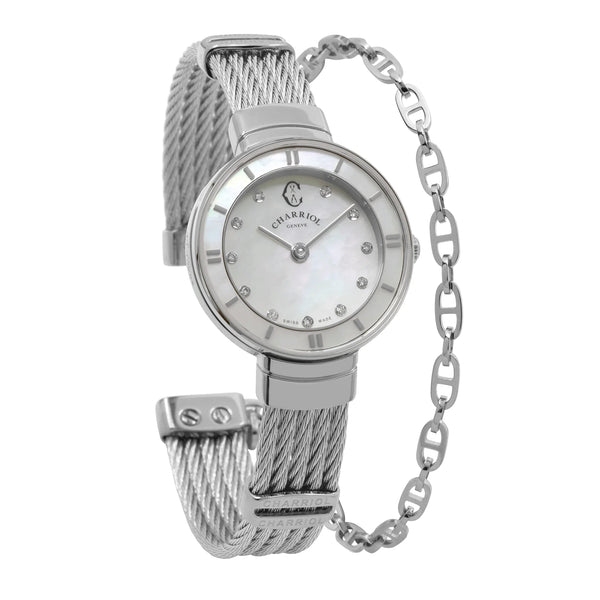Charriol ST TROPEZ® 25MM QUARTZ CALIBRE MOTHER-OF-PEARL WITH 11 DIAMONDS DIAL MOTHER-OF-PEARL BEZEL STEEL CABLE BRACELET Watch