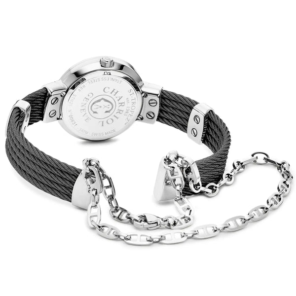 Charriol ST TROPEZ® 25MM QUARTZ CALIBRE WHITE MOTHER-OF-PEARL WITH ROMAN NUMERALS DIAL STEEL BEZEL STEEL BLACK PVD CABLE BRACELET Watch