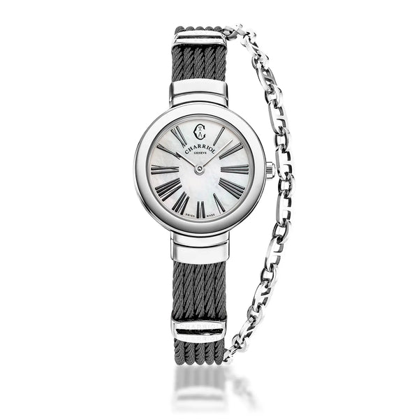 charriol ST TROPEZ® 25MM QUARTZ CALIBRE WHITE MOTHER-OF-PEARL WITH ROMAN NUMERALS DIAL STEEL BEZEL STEEL BLACK PVD CABLE BRACELET Watch
