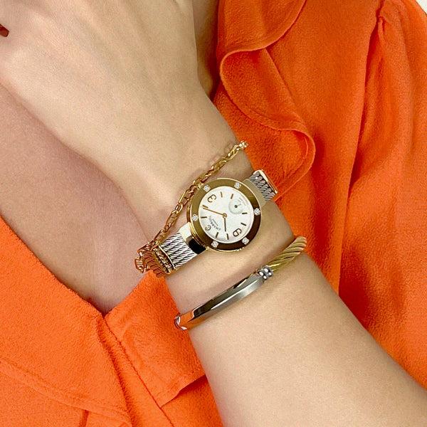 Charriol ST TROPEZ® 30MM QUARTZ CALIBRE MOTHER-OF-PEARL DIAL YELLOW GOLD PVD WITH 6 DIAMONDS BEZEL STEEL CABLE BRACELET & YELLOW GOLD PVD DECORS Watch