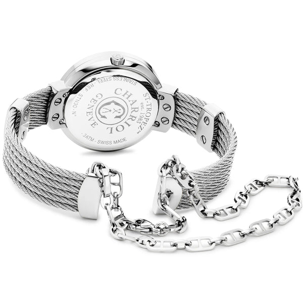 Charriol ST TROPEZ® 30MM QUARTZ CALIBRE MOTHER-OF-PEARL DIAL STEEL WITH 6 DIAMONDS BEZEL STEEL CABLE BRACELET & STEEL DECORS Watch