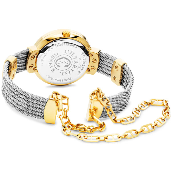 Charriol ST TROPEZ® 30MM QUARTZ CALIBRE MOTHER-OF-PEARL DIAL YELLOW GOLD PVD WITH 6 SCREWS BEZEL STEEL CABLE BRACELET & YELLOW GOLD PVD DECORS Watch
