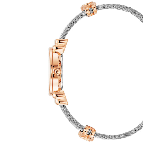 Charriol ST TROPEZ® ICON 24.5MM QUARTZ CALIBRE WHITE MOTHER-OF-PEARL DIAL WHITE MOTHER-OF-PEARL WITH 8 DIAMONDS BEZEL STEEL CABLE BRACELET & ROSE GOLD PVD DECORS Watch