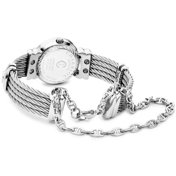 Charriol ST TROPEZ® ICON 24.5MM QUARTZ CALIBRE WHITE MOTHER-OF-PEARL DIAL WHITE MOTHER-OF-PEARL WITH 8 DIAMONDS BEZEL STEEL CABLE BRACELET & STEEL DECORS Watch