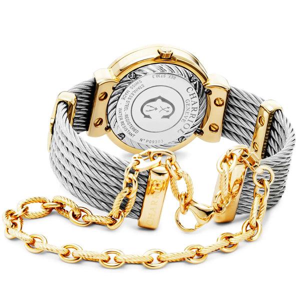 Charriol ST TROPEZ® ICON 30MM QUARTZ CALIBRE WHITE MOTHER-OF-PEARL HEART DIAL MOTHER-OF-PEARL WITH 8 DIAMONDS BEZEL STEEL CABLE BRACELET & YELLOW GOLD PVD DECORS Watch