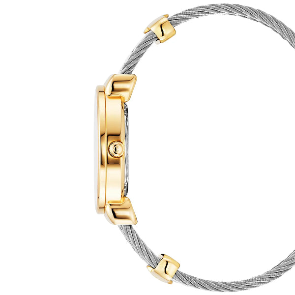 Charriol ST TROPEZ® ICON 30MM QUARTZ CALIBRE WHITE MOTHER-OF-PEARL HEART DIAL MOTHER-OF-PEARL WITH 8 DIAMONDS BEZEL STEEL CABLE BRACELET & YELLOW GOLD PVD DECORS Watch