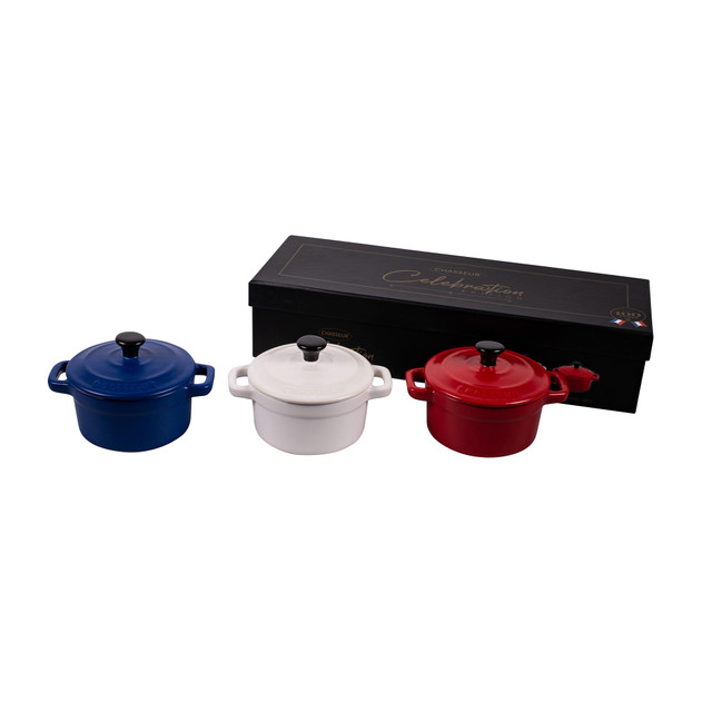 Chasseur 3-Piece Mini Cocotte Set Matte Finish - Blue / White / Red