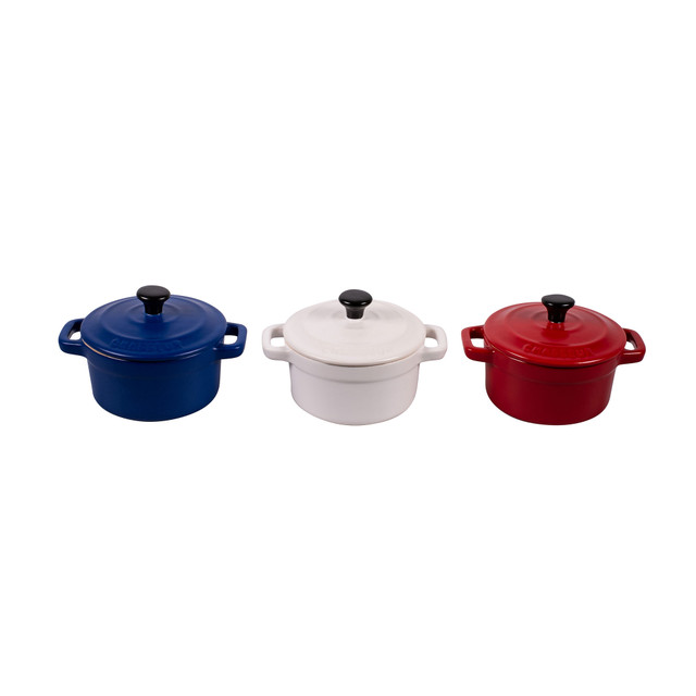 Chasseur 3-Piece Mini Cocotte Set Matte Finish - Blue / White / Red