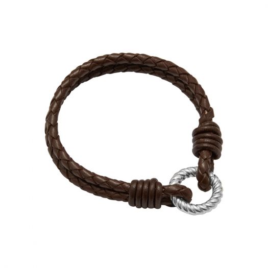 chatham marine Platted Dark Brown Leather Bracelet with Sterling Silver Clasp