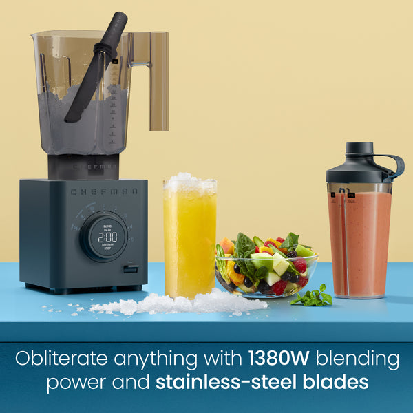 Chefman Obliterator 48oz Power Blender + Travel Jar - Midnight Countertop Blenders