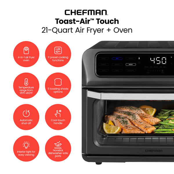 Chefman Toast-Air® Touch Air Fryer + Oven (Black) Toaster Oven Air Fryers
