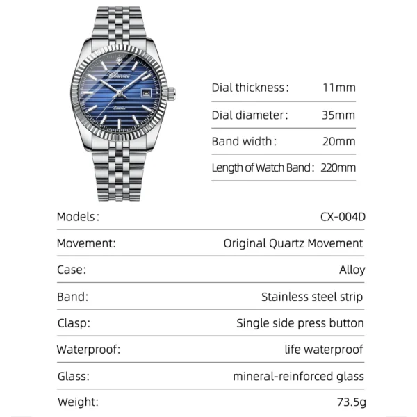 Chenxi CHENXI 004D Elegant Blue Dial With Complete Calendar
