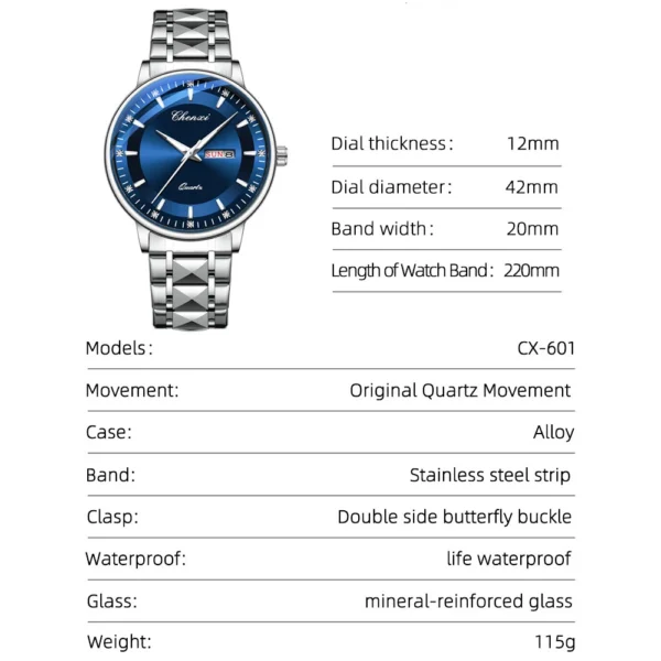 Chenxi CHENXI 601 Elegant Blue Dial With Calendar Display