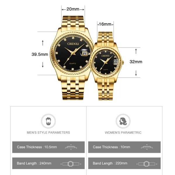 Chenxi CHENXI 8204 Gold Quartz Watch Elegant Dual-Gender Design With Date Display