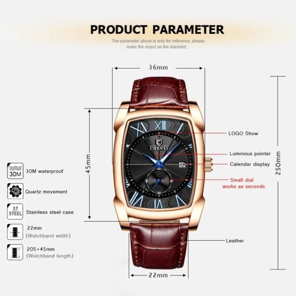Chenxi CHENXI 8209 Rose Gold Shell Elegant Rectangular Watch With Calendar