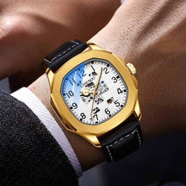 Chenxi CHENXI 8813 Mechanical Skeleton Watch Dual-Layer Leather Strap & Luminous Display