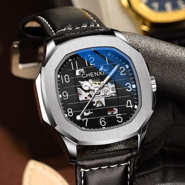 Chenxi CHENXI 8813 Mechanical Skeleton Watch Dual-Layer Leather Strap & Luminous Display