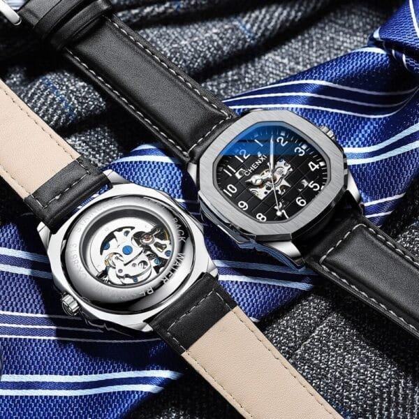 Chenxi CHENXI 8813 Mechanical Skeleton Watch Dual-Layer Leather Strap & Luminous Display