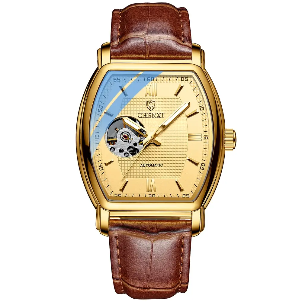 chenxi CHENXI 8815 Skeleton Tonneau Automatic Watch for Men
