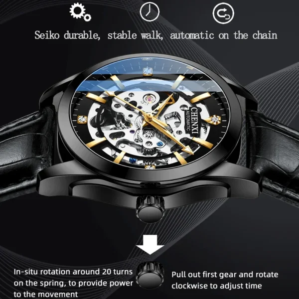 Chenxi CHENXI 8878 Skeleton Mechanical Watch With Leather Strap