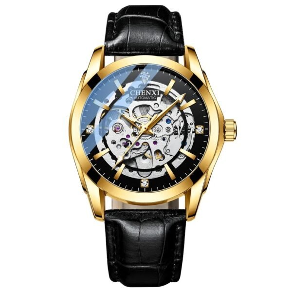chenxi CHENXI 8878 Skeleton Mechanical Watch with Leather Strap