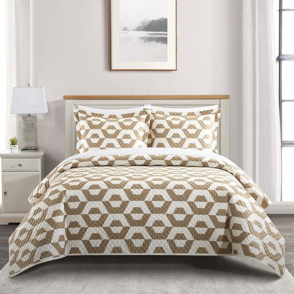 chic home Arthur 3 Piece Geometric Pattern Quilt Set