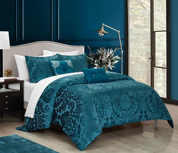 Chic Home Athena 5 Piece Jacquard Burnout Velvet Damask Comforter Set