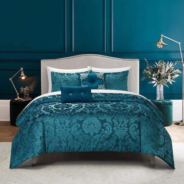 chic home Athena 5 Piece Jacquard Burnout Velvet Damask Comforter Set