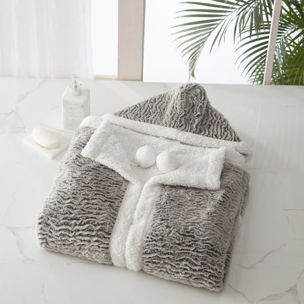 chic home Brighton Snuggle Hoodie Contemporary Animal Pattern Robe Micromink Sherpa Wearable Blanket