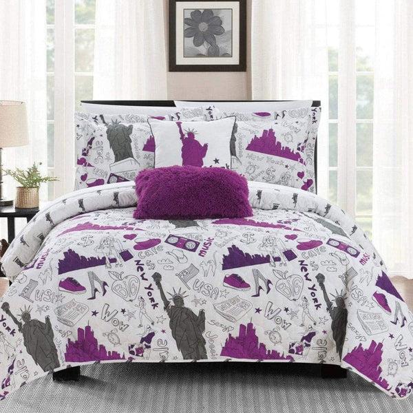 chic home New York 5 Piece Reversible Quilt Set