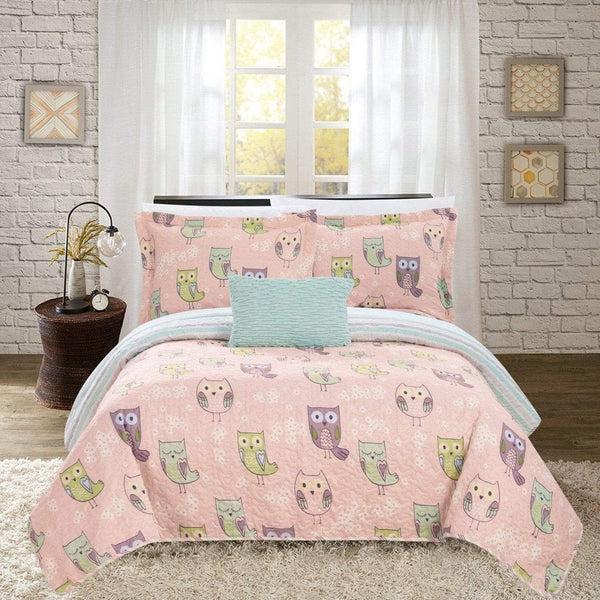 chic home Owl Farm 4 Piece Cute Owl Quilt Set