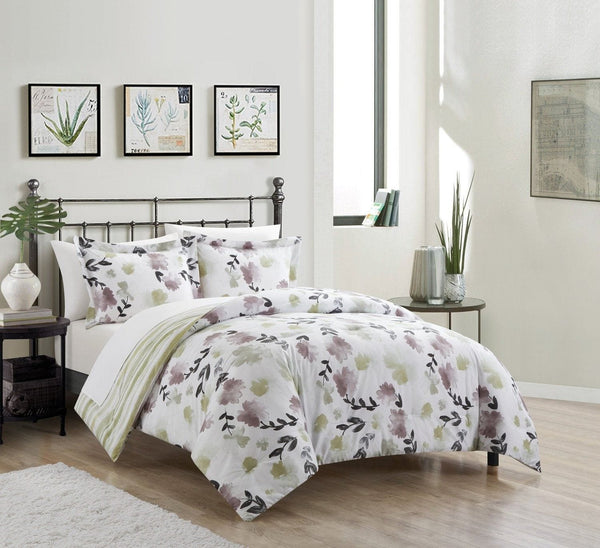 Chic Home Everly Green 3 Piece Reversible Watercolor Floral Print Duvet Cover Set