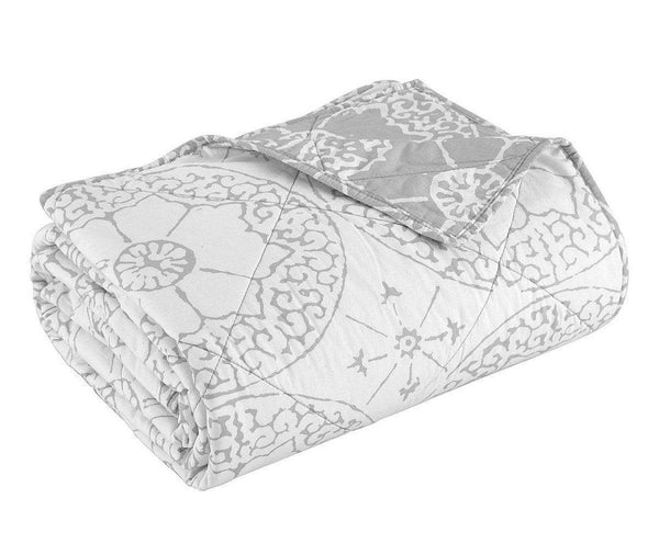 Chic Home Grand Palace 1 Piece 100% Cotton Quilt Set Ikat Tribal Stitch Medallion Ivory White