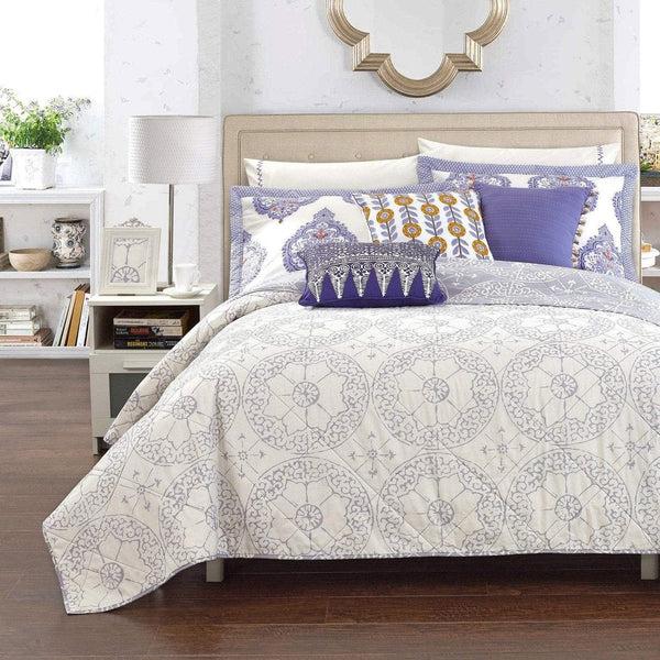 chic home Grand Palace 1 Piece 100% Cotton Quilt Set Ikat Tribal Stitch Medallion Ivory White